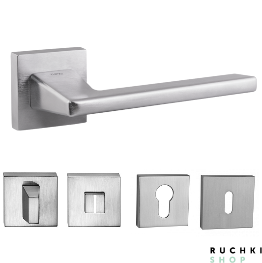 Ручка 4140 матовый хром с фиксатором и накладкой на ключевой цилиндр