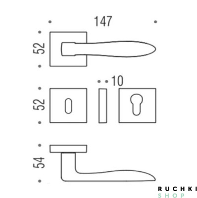 Размеры и схематическое изображение ручки Гильда, Коломбо