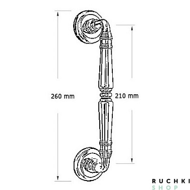 Размеры дверной ручки скобы 700 ANTIK 260 mm, Античное серебро, Melodia