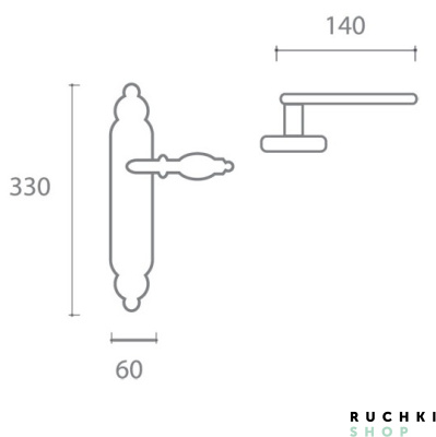 Ручка на планке Кастелли под ключ, Полированная латунь, Val de fior 