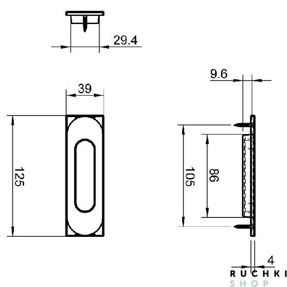 Ручка для раздвижных дверей 4052 , Матовый хром, Tupai 