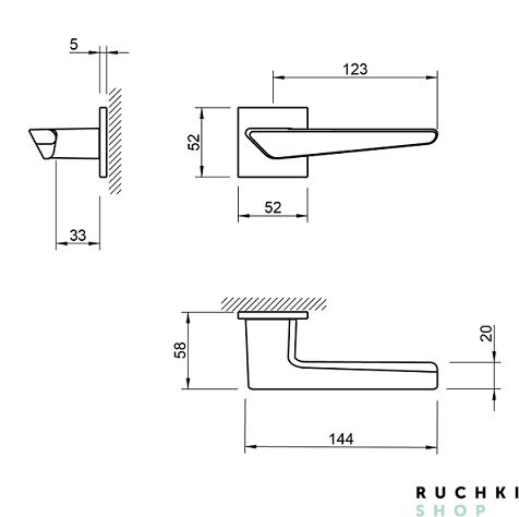 Схема размеров ручки Тупай 4154 в черном цвете
