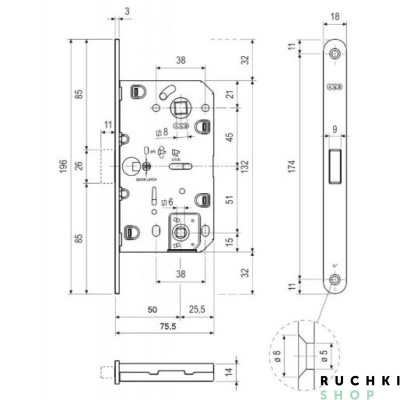 Замок магнитный под завертку WC 96 мм Mediana Polaris, никель, AGB