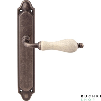 Дверная ручка на планке CERAMIC 179/158, Античное серебро+керамика кракле, Melodia 