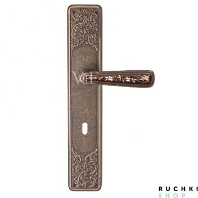 Ручка на планке Николь под ключ, Античная бронза+эмаль, Val de fiori 