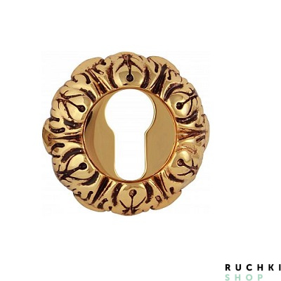 Накладка под цилиндр J-rose 60мм, Золото 24К с коричневой патиной, CLASS