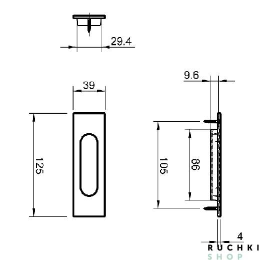 Ручка для раздвижных дверей 4053 , Полированная латунь, Tupai 