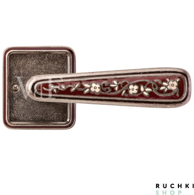 Ручка на розетке Николь, Античное серебро+эмаль,  Val de fiori