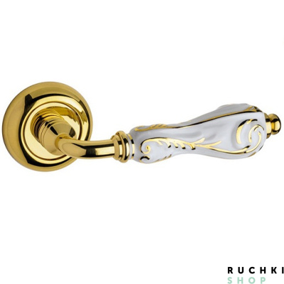 Ручка на розетке FLORA (Флора), Полированная латунь / белая керамика, Fimet