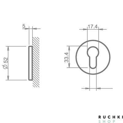 Накладка под цилиндр 4046 5S RT, Полированный хром, Tupai 