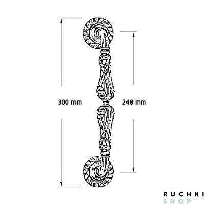 Размеры ручки скобы 729 LIBRA 300 mm, Античное серебро, Melodia