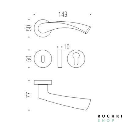 Размеры ручки на розетке Флесса, Коломбо