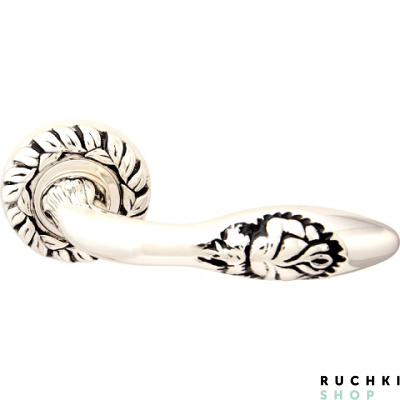 Ручка на розетке 60mm ROSA (РОЗА) 243, Серебро с чернением, Melodia 