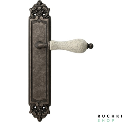 Дверная ручка на планке CERAMIC 179/PASS, Античное серебро+керамика кракле , Melodia 