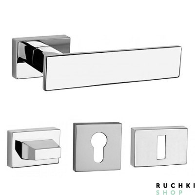 фото ручка для дверей 2730 хром глянец с фиксатором и накладкой на ключевой цилиндр Тупай