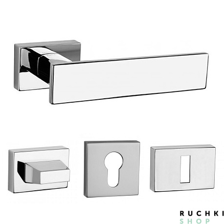 фото ручка для дверей 2730 хром глянец с фиксатором и накладкой на ключевой цилиндр Тупай