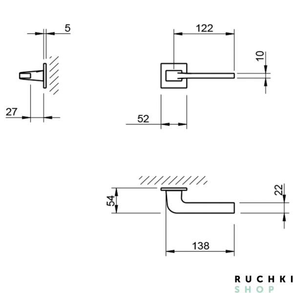 Ручка на розетке SUPRA 3097 5S Q 96, Матовый хром, Tupai 