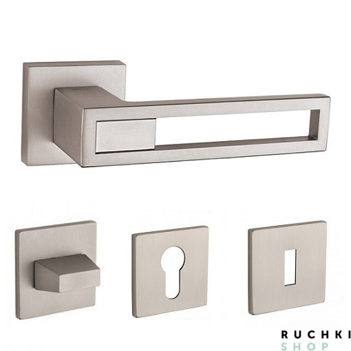 ручка 2737 никель с фиксатором и накладкой на ключевой цилиндр