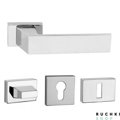 фото ручка для межкомнатных дверей 3033 полированный хром с фиксатором и накладка на ключевой цилиндр