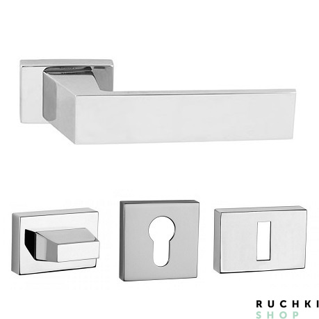 фото ручка для межкомнатных дверей 3033 полированный хром с фиксатором и накладка на ключевой цилиндр