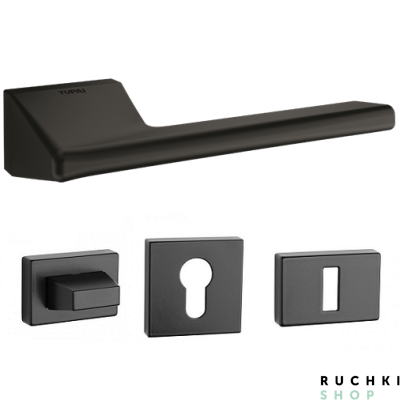 фото ручка 4130 в цвете черный матовый с фиксатором и накладкой на ключевой цилиндр Тупай