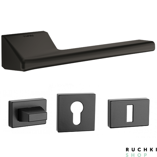 фото ручка 4130 в цвете черный матовый с фиксатором и накладкой на ключевой цилиндр Тупай