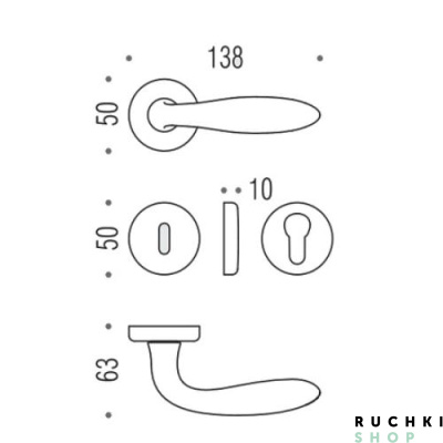 Размеры ручки на круглой розетке Мач, Коломбо