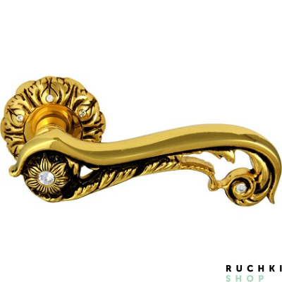 Ручка на розетке JADE CRYSTAL 1115, Золото 24К с коричневой патиной/кристаллы Swarovski , CLASS 