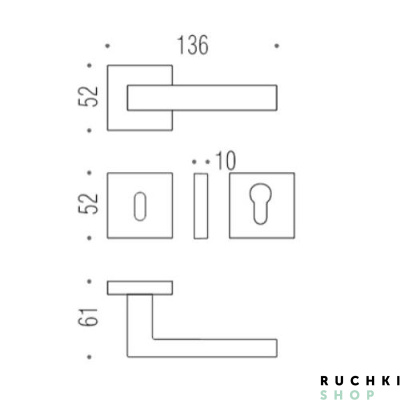 Схема и размеры дверной ручки Коломбо Эллис