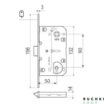 Замок под ключ 90 мм Mediana Evolution, Матовый хром, AGB
