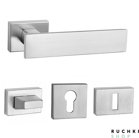 Фото ручка 2730 в цвете матовый хром с фиксатором и накладкой на ключевой цилиндр