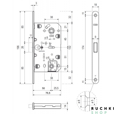 Замок магнитный под завертку WC 96 мм Mediana Polaris, белый, AGB 