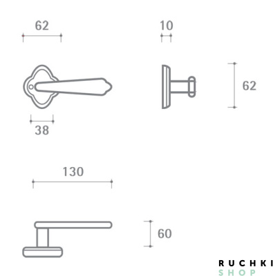 Ручка на розетке Амуаж, Полированная латунь+эмаль,  Val de fiori 