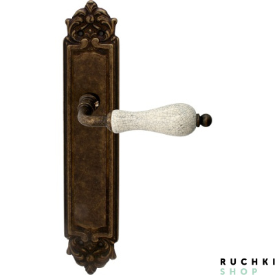 Дверная ручка на планке CERAMIC 179/PASS, Античная бронза+керамика кракле, Melodia 