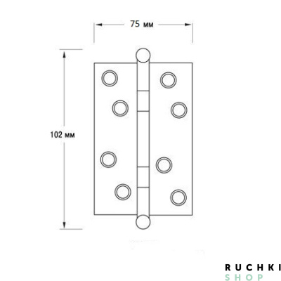 Размеры универсальной петли 522А 102*75*2,8 mm, Полированный хром, Melodia