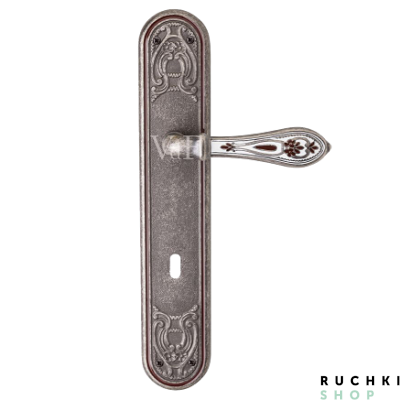 Ручка на планке Белладжио под ключ  , Античное серебро+эмаль, Val de fiori