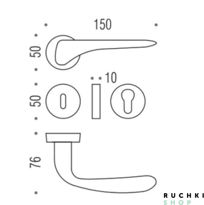 Чертеж и размеры ручки Мади, Коломбо (Colombo)