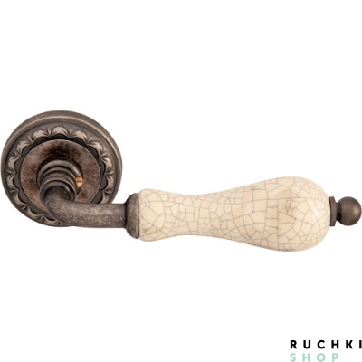 Ручка на розетке 50D CERAMIC 179D, Античное серебро+Керамика кракле, Melodia 