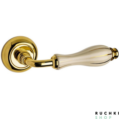 Ручка на розетке LADY (Леди), Полированная латунь / бежевая керамика, Fimet 