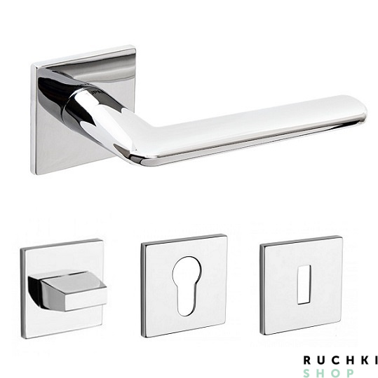 Фото ручка Элиптика с фиксатором и накладкой на ключевой цилиндр в цвете полированный хром