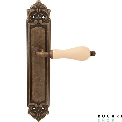 Дверная ручка на планке CERAMIC 179/PASS, Античная бронза+керамика, Melodia 