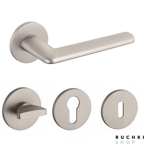 Фото ручки Элиптика 3098 на круглой розетке с фиксатором и накладка на ключевой цилиндр никель Тупай