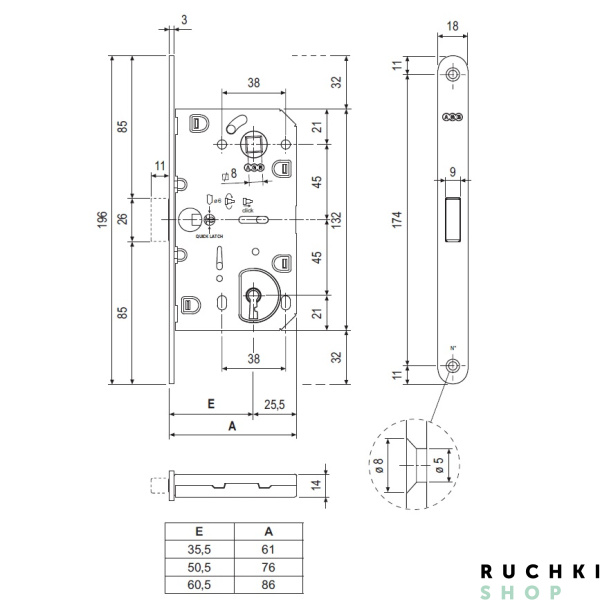 Замок магнитный под ключ 90 мм Mediana Polaris, никель, AGB 