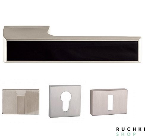 Ручка 3089 никель с черной вставкой с фиксатором тупай