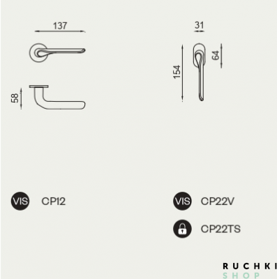 размеры ручка на розетке CHOP CP12, Матовый хром, DND