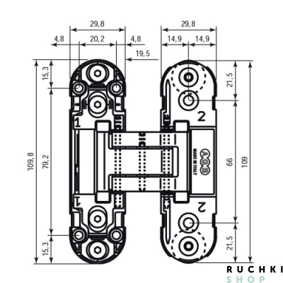 Чертеж скрытой петли AGB 2.0 ECLIPSE цвета матовый хром