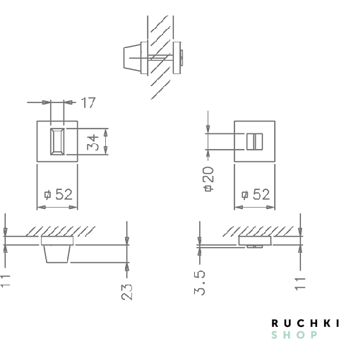 Схема сантехнического фиксатора 801 Q, Матовый хром, Tupai