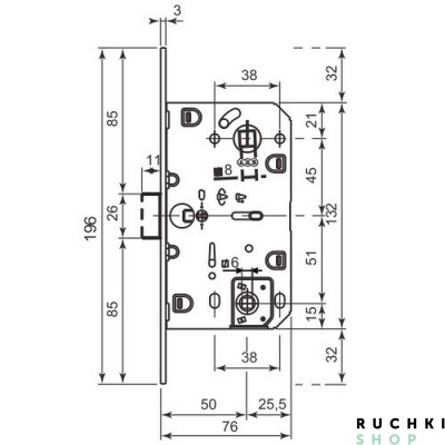 Замок под завертку WC 96 мм Mediana Evolution, Латунь, AGB 