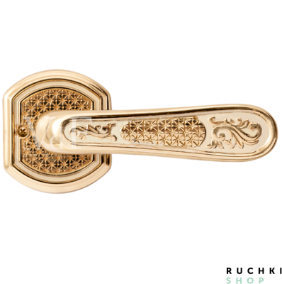 Ручка на розетке Ризарди, Полированная латунь+эмаль, Val de fiori