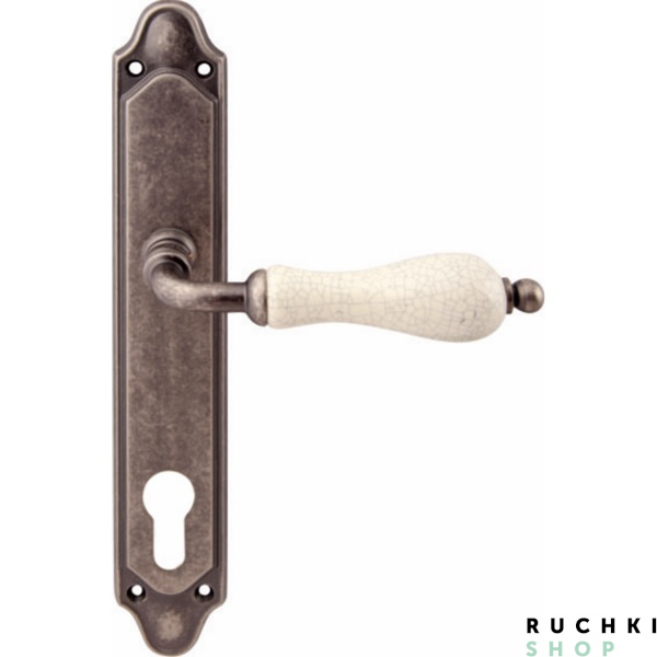 Дверная ручка на планке CERAMIC 179/158, Античное серебро+керамика кракле, Melodia 